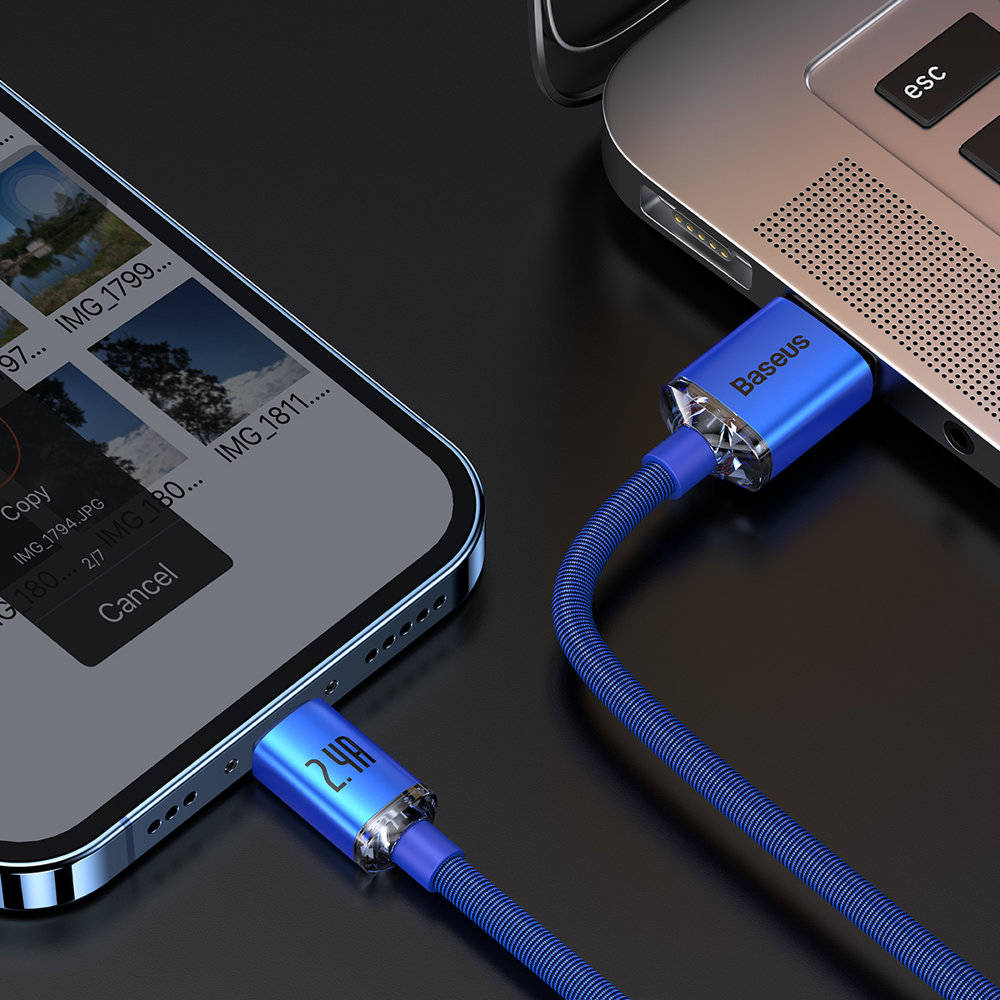 Cabo Baseus Crystal Shine USB-A para Lightning 1.2m Azul 3
